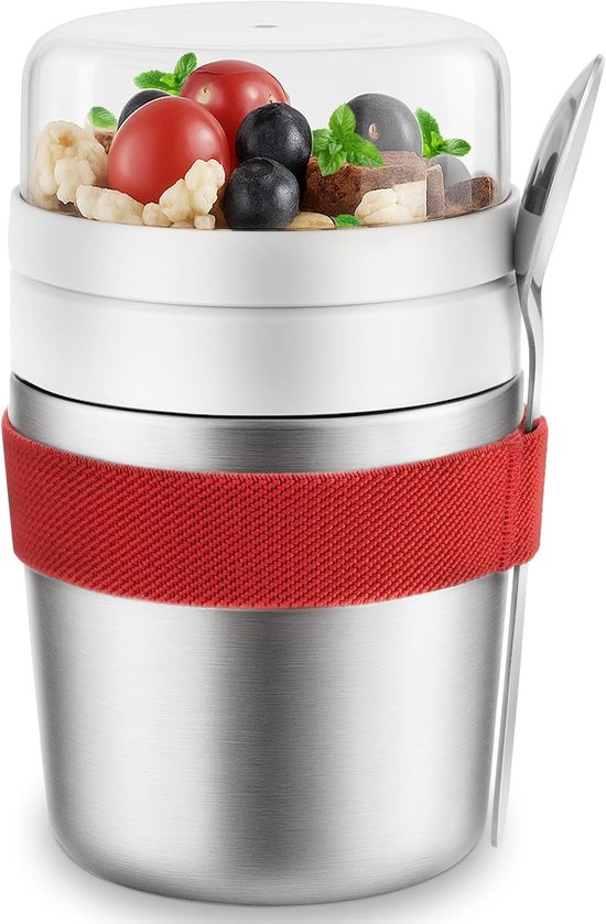 stainless steel cereal cup to go with spoon, double-walled vacuum-insulated yogurt cup to go 720 ml, newly upgraded yogurt cups cereal box for children and adults for porridge