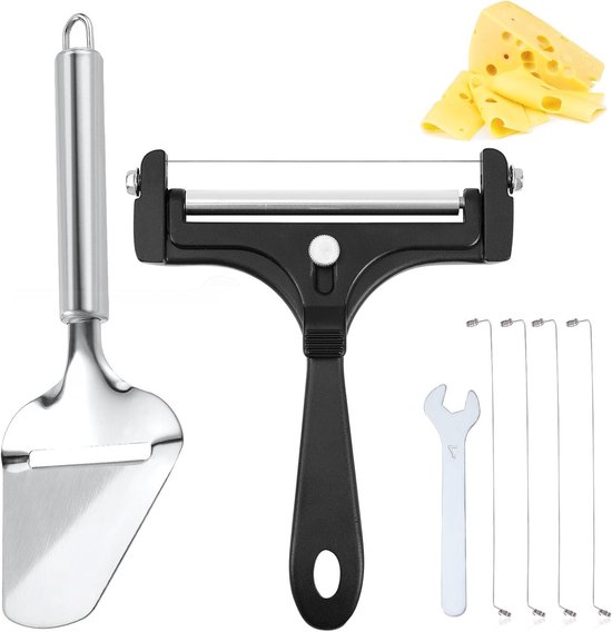 Stainless Steel Kaassnijder met Draad, Draagbare Kaasblok Cutter met 4 Extra Draden en Verstelbare Snijfunctie voor Boter, Mozzarella en Cheddar
