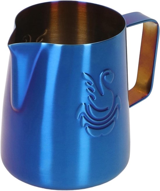 Stainless Steel Melkkan 380ml met Tuit, Uniek Zwanenontwerp en Kleurrijke Handgreep - Perfect voor Koffieliefhebbers en Barista's van Merkloos