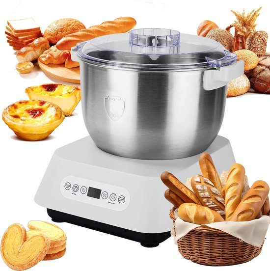 Stalen deegmixer, 7 liter deegkneedmachine met fermentatiefunctie, roestvrijstalen deegmachine met timing, touch-paneel, verwisselbaar lemmet voor thuis bakken