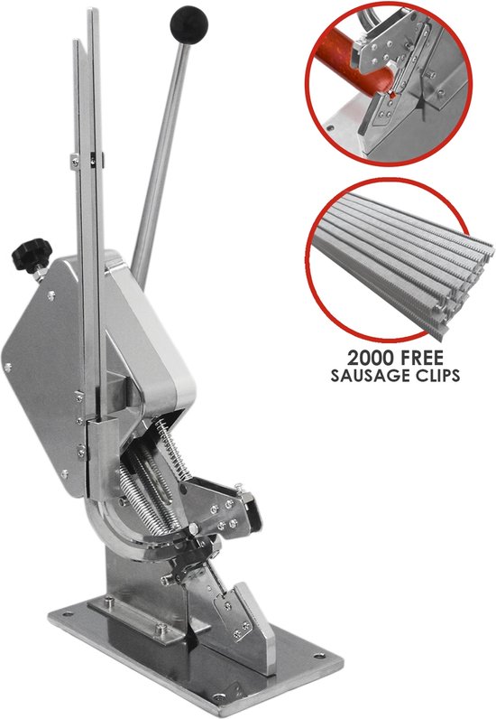 Stalen Worstklem - Handmatige Sausage Clipper - 2000 Aluminium Clips - Duurzaam Staal - 10 kg Gewicht - 590mm Hoogte - 185mm Breedte - 360mm Lengte van Merkloos