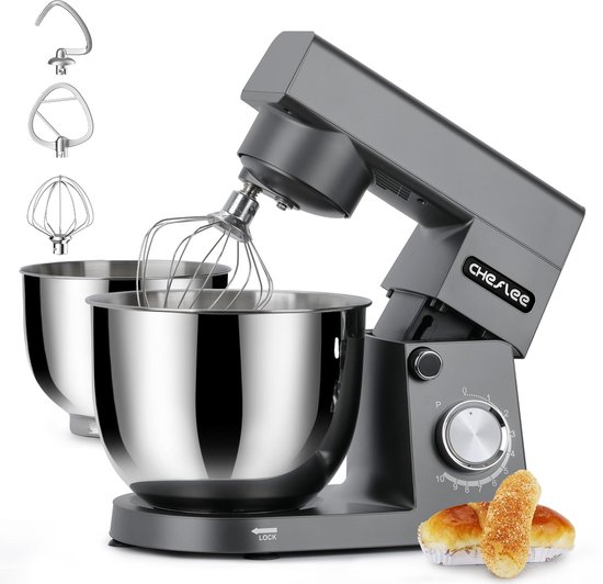 Standmixer 1500W Keukenmachine met 4,5L en 5,5L RVS Kommen met Menghaak,Deeghaak,Garde,10 Snelheden