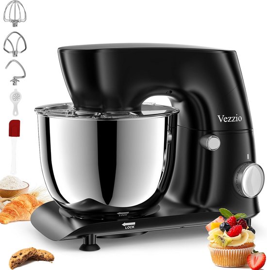 Standmixer 5,5 Liter, 300 Watt, 6 Snelheden, Roestvrijstalen Kom, Niet-Slip Voeten, Vatbestendige Accessoires, Zwart van Merkloos