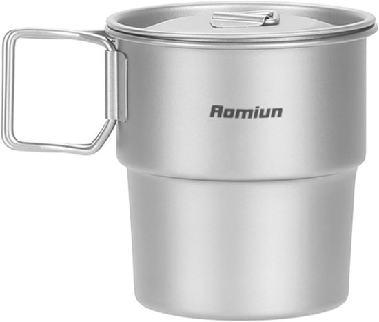Stapelbare titanium campingkopjes met inklapbare handgreep - 300 ml - Ideaal voor outdoor activiteiten