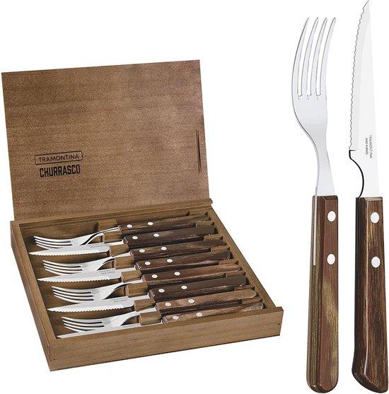Steak- en Pizzames Bestekset 8 Delig - Bruin Handvat