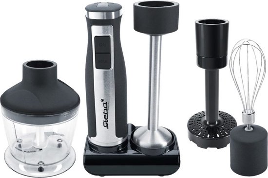 Steba MX40 - Staafmixer + Hakmolen + Garde + Pureerstaaf - incl 4 verschillende messen - 700W - RVS van Steba