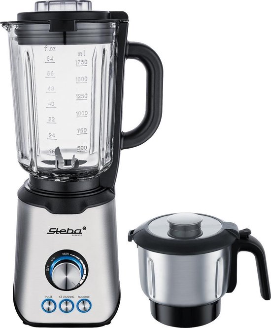 Steba MX4Plus - Blender - 1200 Watt - 1,75 Liter -3 programma's - incl glazen kan & RVS beker - RVS van Steba