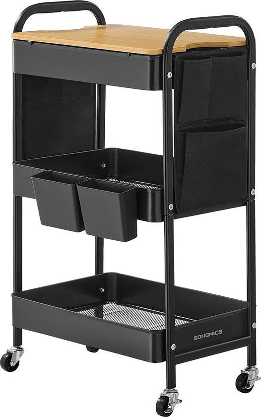 Steel Rolling Trolley - Inktzwarte opbergwagen - Metalen organizer - Heavy-Duty - 30,6 cm x 44,3 cm x 74,2 cm van Toolwelle