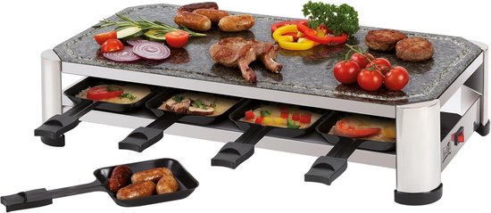 Steengrill Raclette - Buitengrill Bakplaat - Gezellig Eten - Natuursteen Oppervlak - 49.5x27cm - Zwart Inox