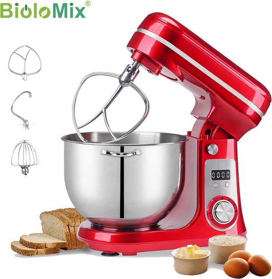 Stellar Keukenmixer - Met 6L RVS Mengkom - Blender - Deeg Kneder - Mixer - Professionele Keukenmachine - Stille motor - Keukenrobot - 1200W - Rood van Stellar