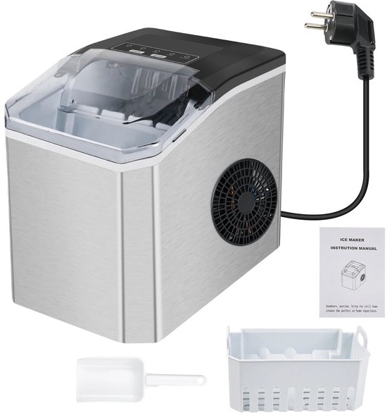 Stemily IJsblokjesmachine - 12KG per 24 uur - Grote of Kleine IJsblokjes - 35 dB - Zelfreinigend - RVS - 22,5x29,5x26cm van Stemily