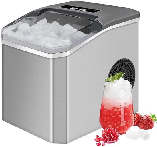 Stemily IJsblokjesmachine - 15KG per 24 uur - Grote of Kleine IJsblokjes - 35 dB - Zelfreinigend - RVS - 26 × 22,2 × 27 cm van Stemily