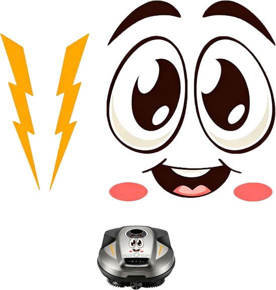 Stickers voor robotmaaier, bliksemdesign, 10 x 2 cm, grappige ogen, pvc, weerbestendig, decoratie, grasmaaier, robotaccessoires, compatibel met de meeste modellen (geel)