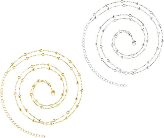 Stijlvolle 2-delige Metalen Kettingriem voor Dames, Verstelbare Lichaamsketting voor Jurken, Jeans en Bikinis, Goud en Zilver van Merkloos