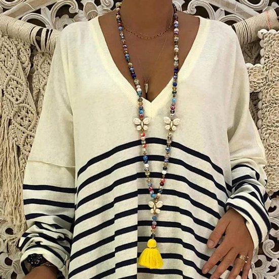 Stijlvolle Bohemian Tassel Ketting voor Vrouwen met Kleurige Kristallen en Parels, Handgemaakt Modeaccessoire voor Moeder en Dochter van Merkloos