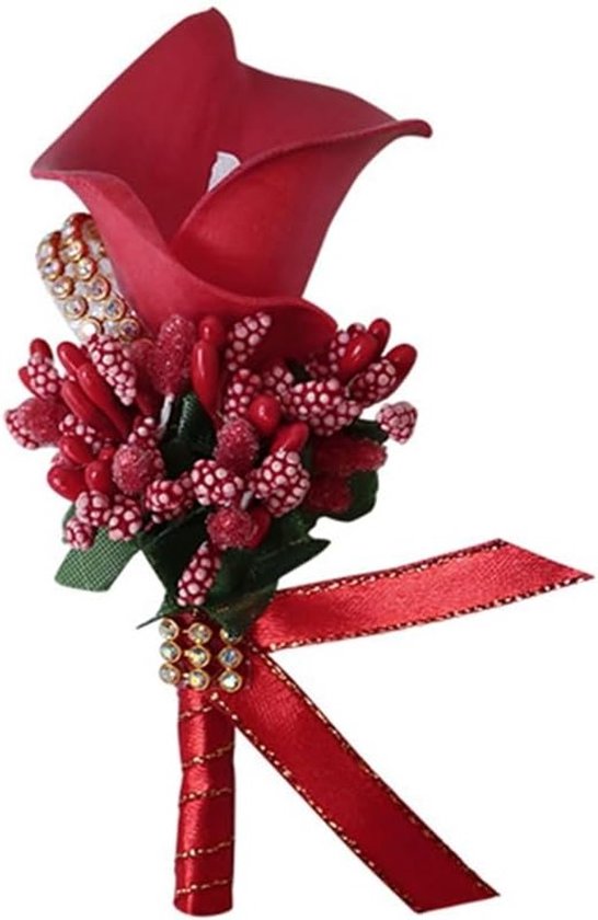 Stijlvolle Bruidsbloem Corsage met Kunstmatige Calla Lelie voor Trouwen, Perfect voor Bruidegom en Gasten, Rood Design van Merkloos