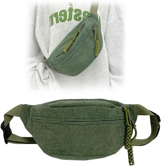 Stijlvolle Corduroy Heuptas voor Vrijetijdssporten - Verstelbare Schouderband, Unisex, Zwart van Merkloos