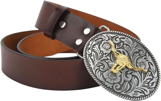 Stijlvolle Vintage Leren Cowboyriem voor Mannen, Verstelbaar met Bull Patroon voor Dagelijks Gebruik