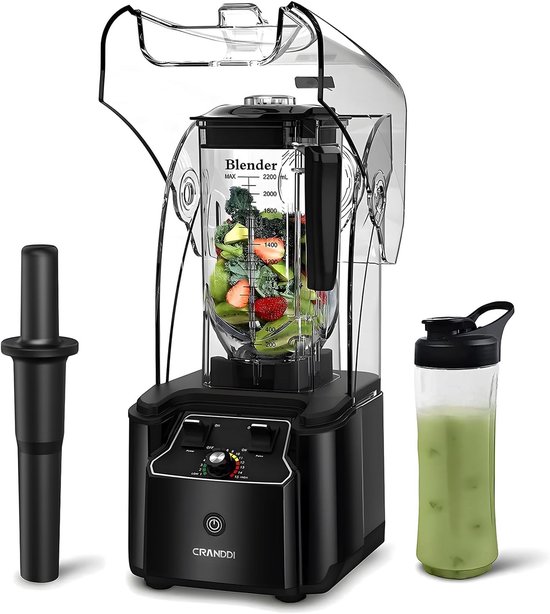 Stille blender met geluidsisolatie, 2200W, 88 ounce, zwart van Merkloos