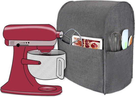 Stofdichte beschermhoes voor KitchenAid keukenmachine en extra accessoires (geschikt voor 5,6 - 7,5 liter, grijs)