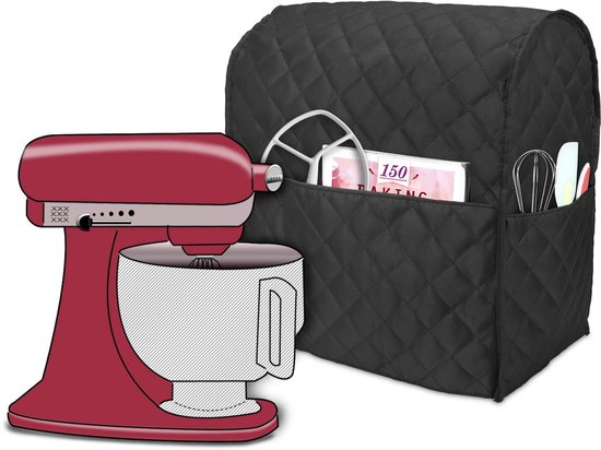 Stofhoes voor keukenmachine en extra accessoires (geschikt voor 4,3 l en 4,8 l keukenmachine), zwart gewatteerd