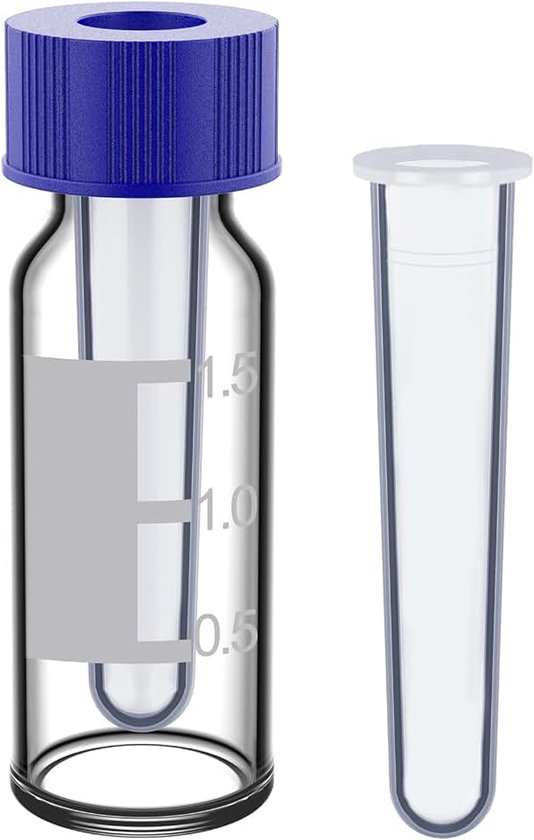 Stonylab Autosamplerflesjes met PP Inserts, 100 Stuk, 1.5 ml, Transparante Chromatografie Monsters Flesjes voor Laboratorium Gas of Vloeibare Chromatografie Monstername, 150 µL Insert Capaciteit