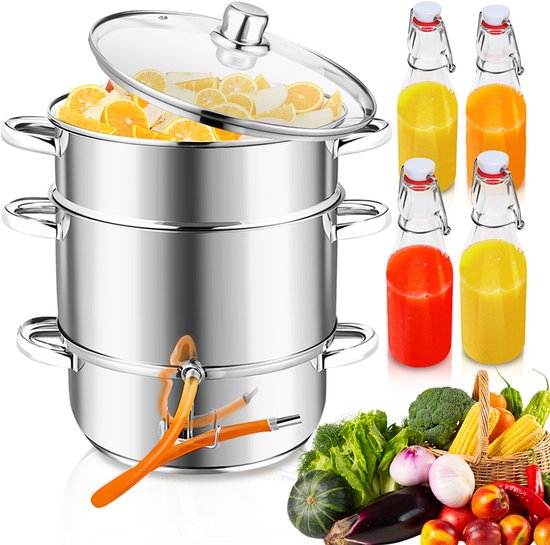 Stoomontsafter 8 l roestvrij staal, fruitpers, sapmachine voor fruit en groenten, vaatwasmachinebestendig, geschikt voor alle soorten fornuizen, inclusief inductie