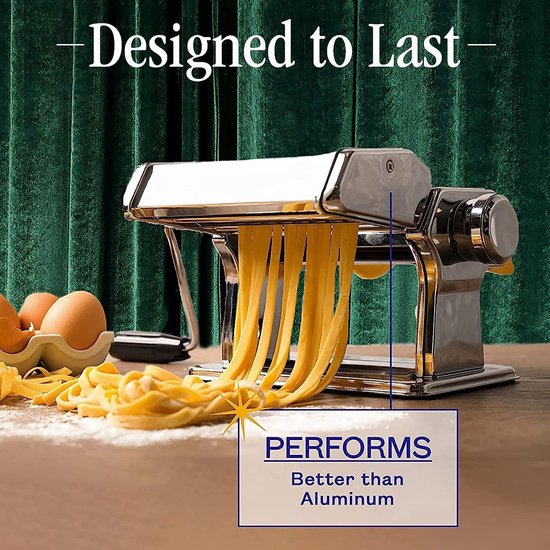 Stunq® Pastamachine, 150 rollen met pastasnijmachine, 7 verstelbare dikte-instellingen, voor perfecte spaghetti of fettuccini van Merkloos