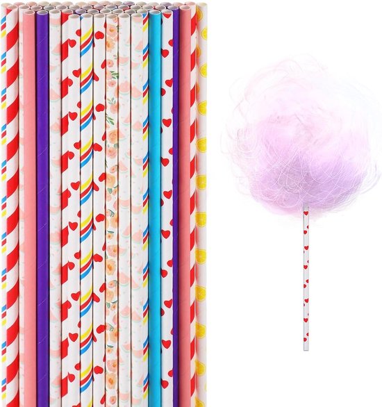 Suikerspin-Kegels Willekeurige Kleurige Suikerspin-Stokjes – 50 Stuks Kleurrijke Papieren Kegels, 33 cm Lang, Duurzaam & Leuk voor Snoep Maken, Feesten & Evenementen
