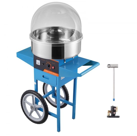 Suikerspinmachine - Elektrisch Met Kar - 1000W - Commercieel - Met Deksel - RVS Kom - Lade & Suikerschep - Blauw van Merkloos