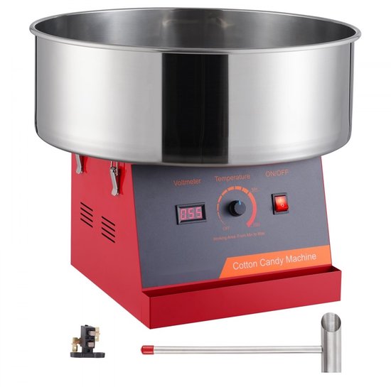 Suikerspinmachine - Elektrisch Professioneel - Vermogen 1000 W - RVS Kom - Inclusief Suikerlepel - Voor Feestjes & Thuisgebruik - Rood van Merkloos