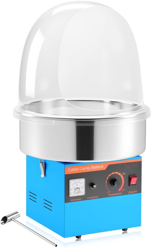 Suikerspinmachine - Elektrische Suikerspinmaker 1000W - Met Deksel - RVS Kom - Inclusief Suikerlepel - Professioneel - Blauw