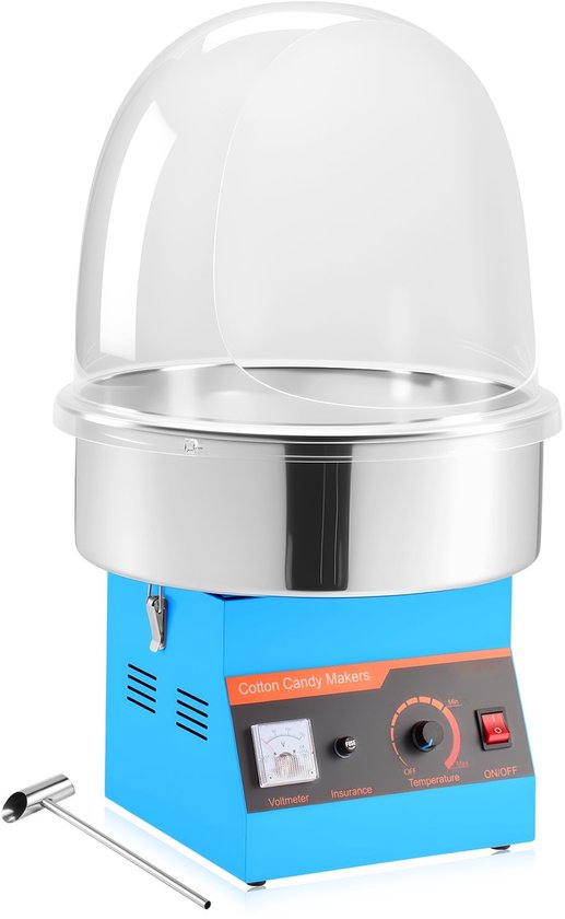 Suikerspinmachine - Elektrische Suikerspinmaker 1000W - Met Deksel - RVS Kom - Inclusief Suikerlepel - Voor Feesten & Evenementen - Blauw