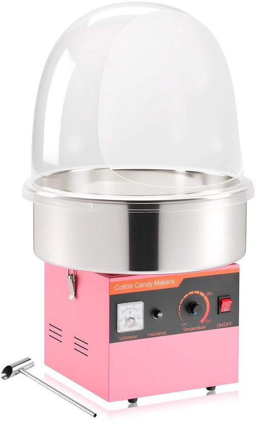 Suikerspinmachine - Suikerspinmaker Elektrisch 1000W - Met Deksel - RVS Kom - Suikerlepel Inclusief - Professioneel - Roze van Merkloos