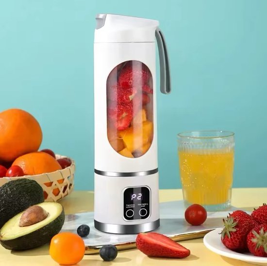SunBuddy - Draagbare 450ml Juicer Blender met 12 Bladen in Wit | USB-Oplaadbaar, IJsbreker en Smoothie Cup voor Onderweg van SunBuddy