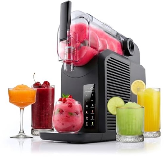 SuperSlush Machine, 2 Liter, 7-in-1, Geen IJs Nodig, 7 Programma's, InstantFreeze 15 min, Slush Puppy Maker, Slushi, Slushie, Cocktails, Granita, Frappé, Milkshakes en meer, Zwart, SLFRZ1BK