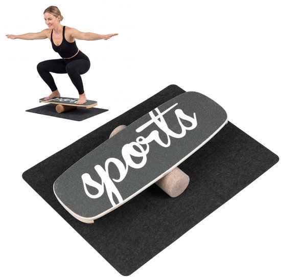 SureDeal® - Turnstang - Balanceboard Waveboard - Kurkrol Surfplank Berkenhout - Gewicht - 73x27 cm - Zwart