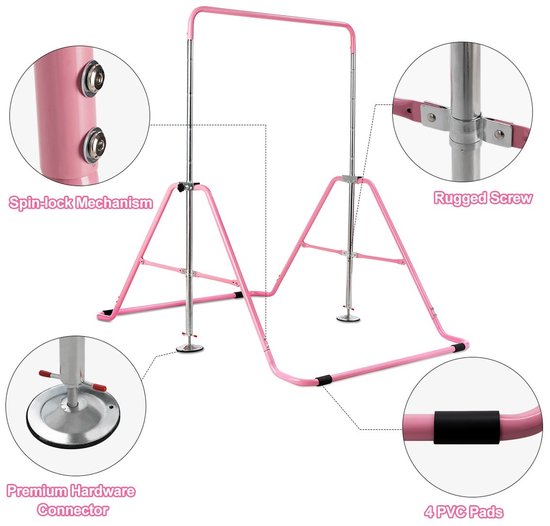 SureDeal® - Turnstang - Kinderrekstok Opvouwbare Trainingsstang - Thuis - Sportschoolgebruik - 147x98x127 cm - Roze