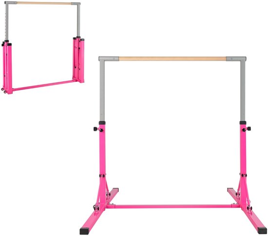 SureDeal® - Turnstang - Opvouwbaar - Kinderen Turntoestel - Thuis Trilling - Verstelbare Hoogtes Driehoekige - 136x172x150 cm - Roze van suredeal
