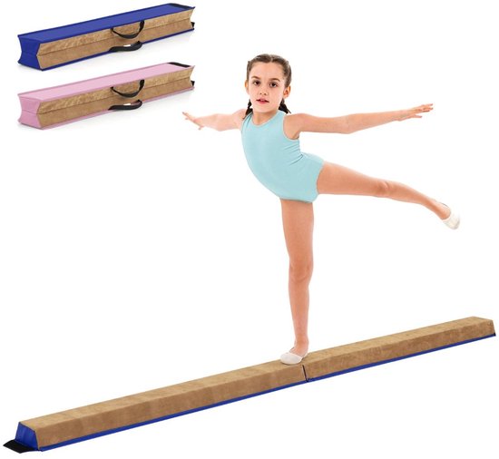 SureDeal® - Turnstang - Opvouwbare Evenwichtsbalk Draagbare - Zacht Schuim - Handgrepen - Kinderen Thuis Gymnastiek - 240x15x6,5 cm - Blauw