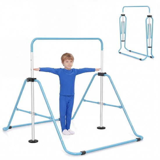 SureDeal® - Turnstang - Opvouwbare Gymnastiekstang - Kinderen Hoogte Verstelbare - Antislipbasis - 149x108x130 cm - Blauw