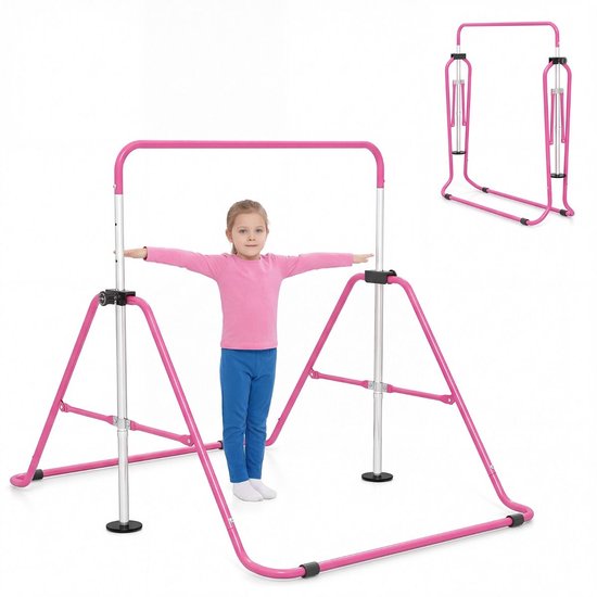 SureDeal® - Turnstang - Opvouwbare Gymnastiekstang - Kinderen Hoogte Verstelbare - Antislipbasis - 149x108x130 cm - Roze