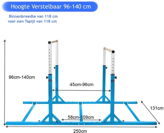 SureDeal® - Turnstang - Parallel Gymnastiekrek Dubbele - Jaar - 250x131x140 cm - Blauw