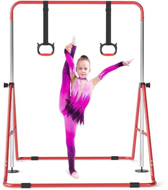 SureDeal® - Turnstang - Uitschuifbare Gymnastiekstang - Kinderen Standen Verstelbare - 111,5x144,5x132 cm - Rood