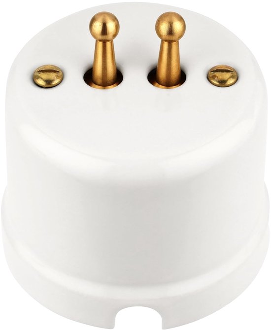 Surface mounted porcelain Retro Toggle Brass double switch, All-in-One, series QR1 white - ShopVlot