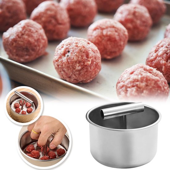 SWGOTA Gehaktbalpers - Gehaktbalmaker - Roestvrij staal - 12 gaten + 6 gaten - Voor het maken van gehaktballen en visballetjes - Snel en gelijkmatig - Keukengadget - Zilver van SWGOTA