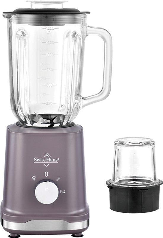 Swiss Haus® BL1815 Blender - 500W – 1.5L Glazen kan - Smoothie maker & Grinder – 2 Snelheden + Pulse – RVS Messen – Vaatwasbestendig – BPA Vrij – Paars van Merkloos