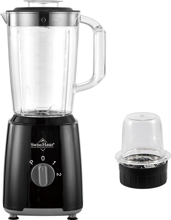 Swiss Haus® BL2315P Blender - 500W Smoothie Maker – 1.5L Plastic Kan met Grinder – 2 Snelheden + Pulse – RVS Messen – BPA Vrij – Vaatwasserbestendig – Zwart van Merkloos