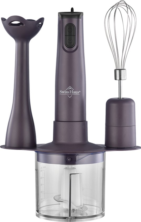 Swiss Haus® HBS18 Staafmixer Set - 350W Handblender met Hakmolen & Garde – Turbo Functie – 3-in-1 Staafmixerset – Lake Geneva Collection - Paars van Merkloos