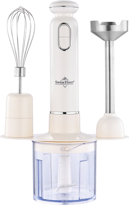 Swiss Haus® HBS20 Staafmixer Set 600W – Met Hakmolen 500ml & RVS Garde – Handblender met Turbo Functie – Afneembare RVS Staaf – Creme van Merkloos